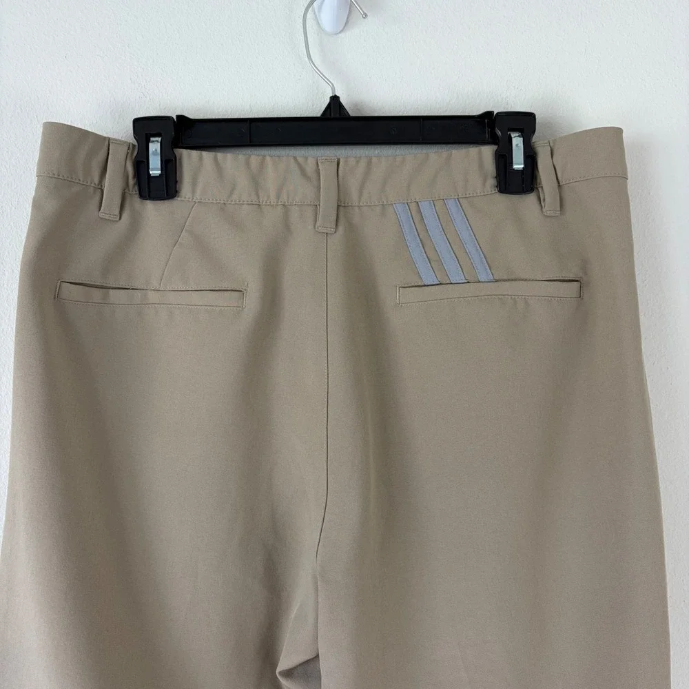 Adidas Mens Golf Pants Tan Khaki Flat Front Performance Trousers 34x30